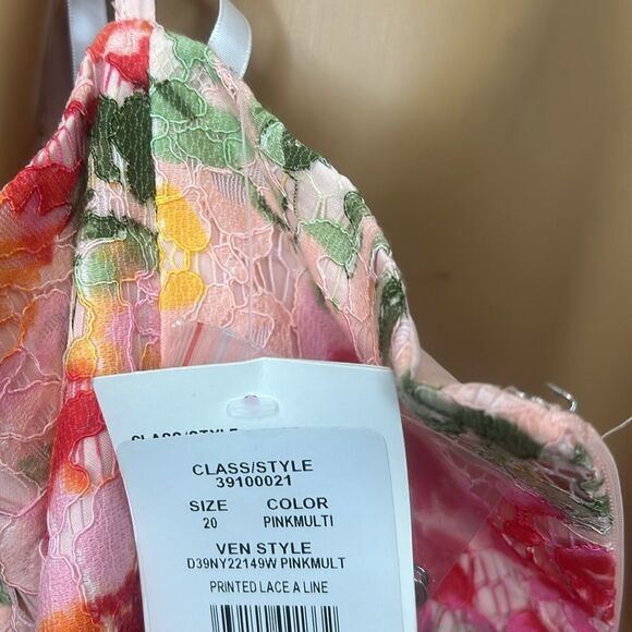 DB Studio Floral Lace Midi Length Flower Dress Spaghetti Strap Sleeve Pink Red - Picture 9 of 10